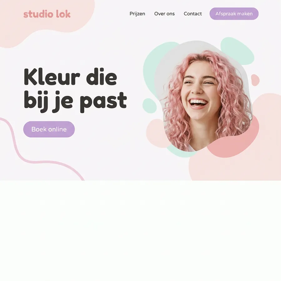 Voorbeeldontwerp: website voor de fictieve haarstudio Studio Lok, in pasteltinten