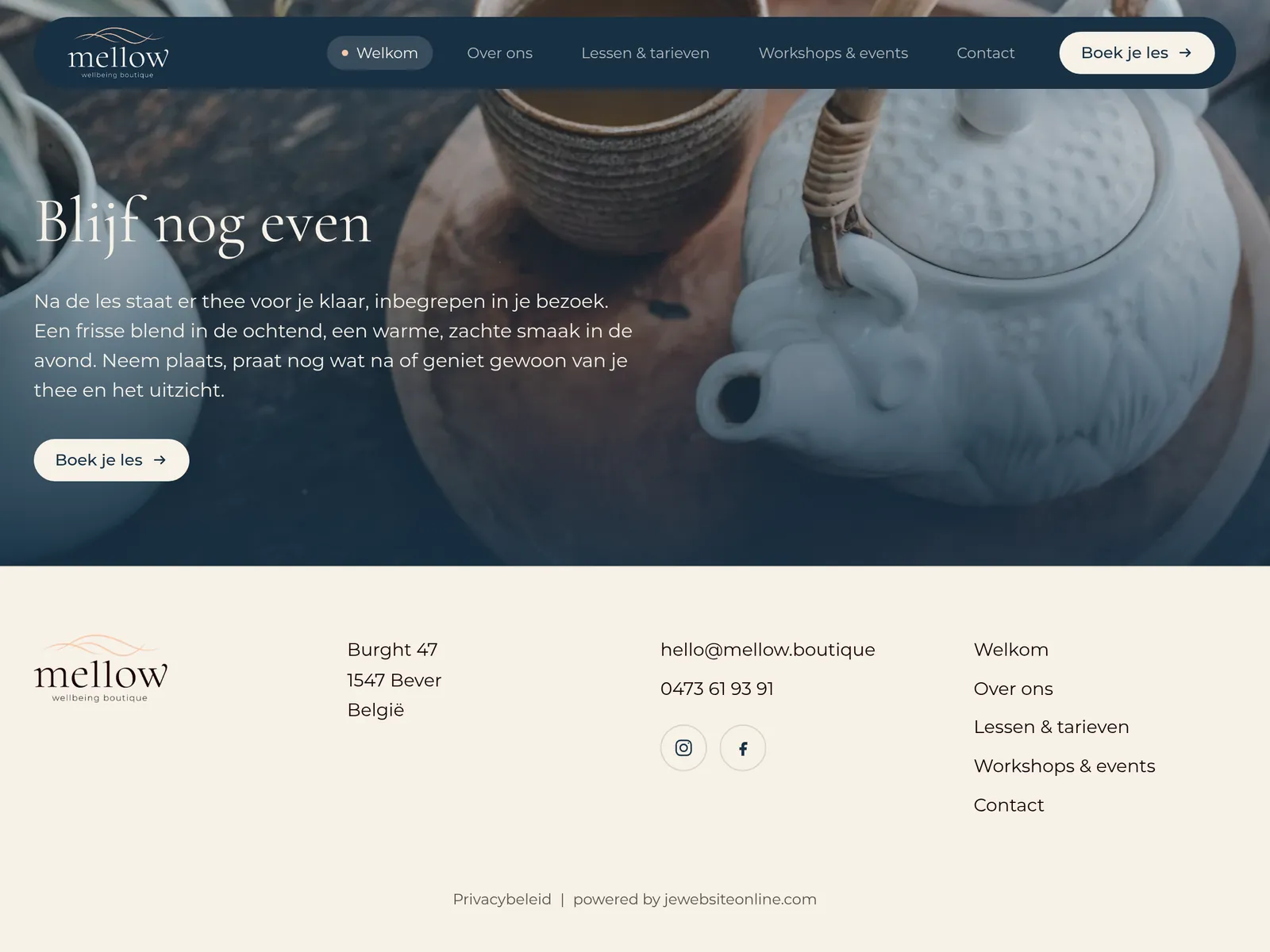Mellow website: closing section and footer