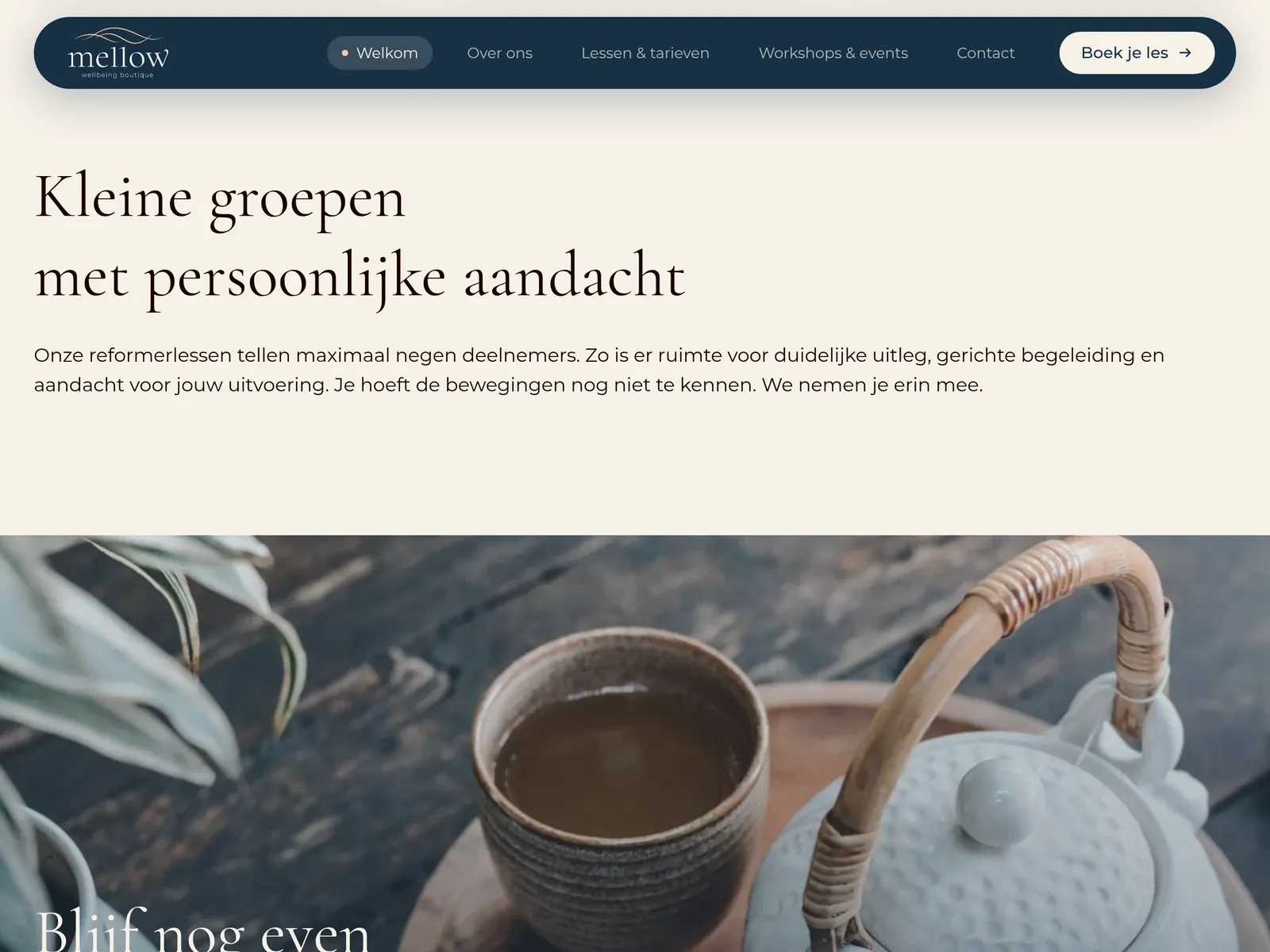 Mellow website: 'Kleine groepen met persoonlijke aandacht' (small groups) section