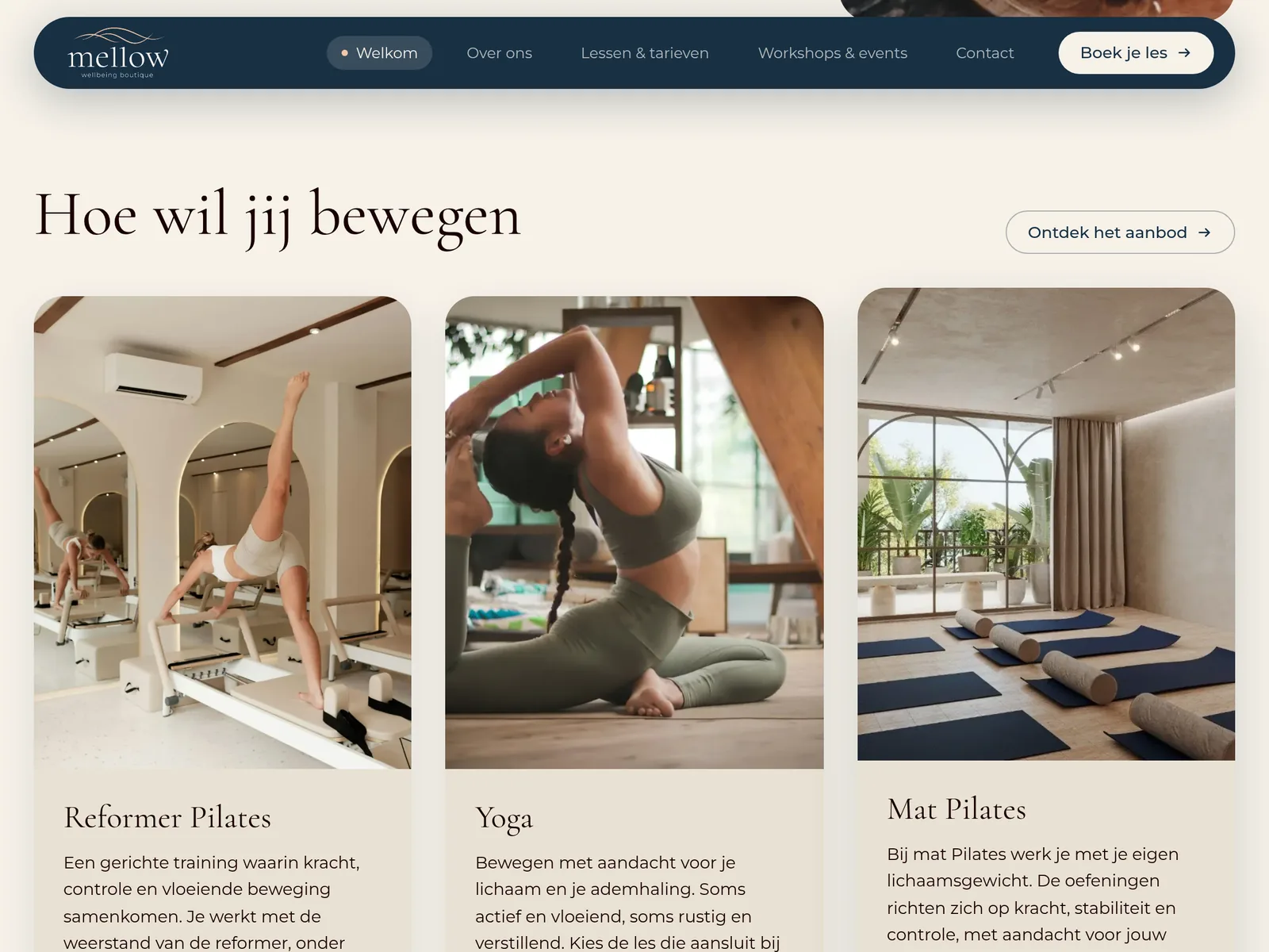 Mellow website: reformer pilates, yoga and mat pilates