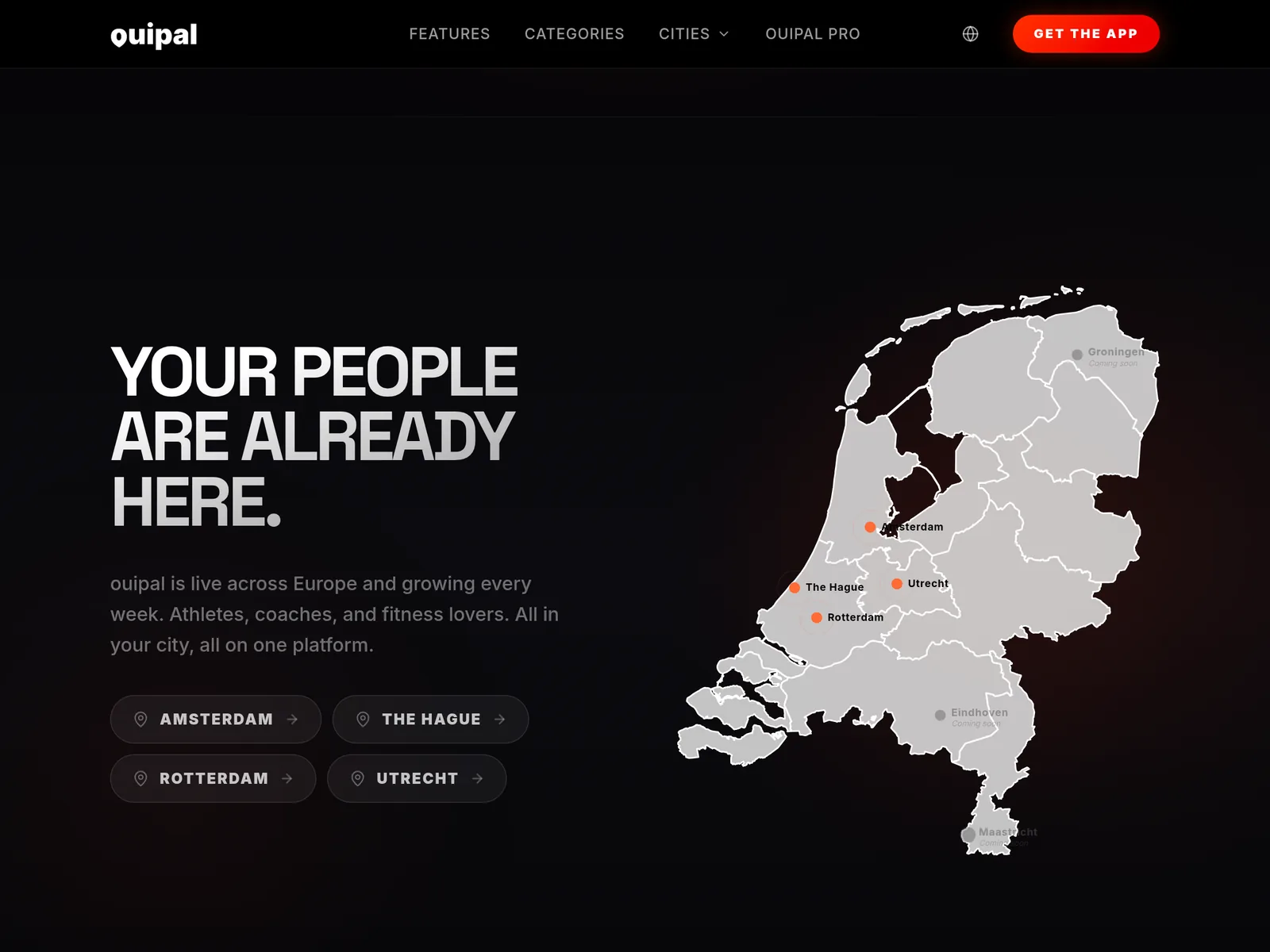 ouipal website: map of cities in the Netherlands