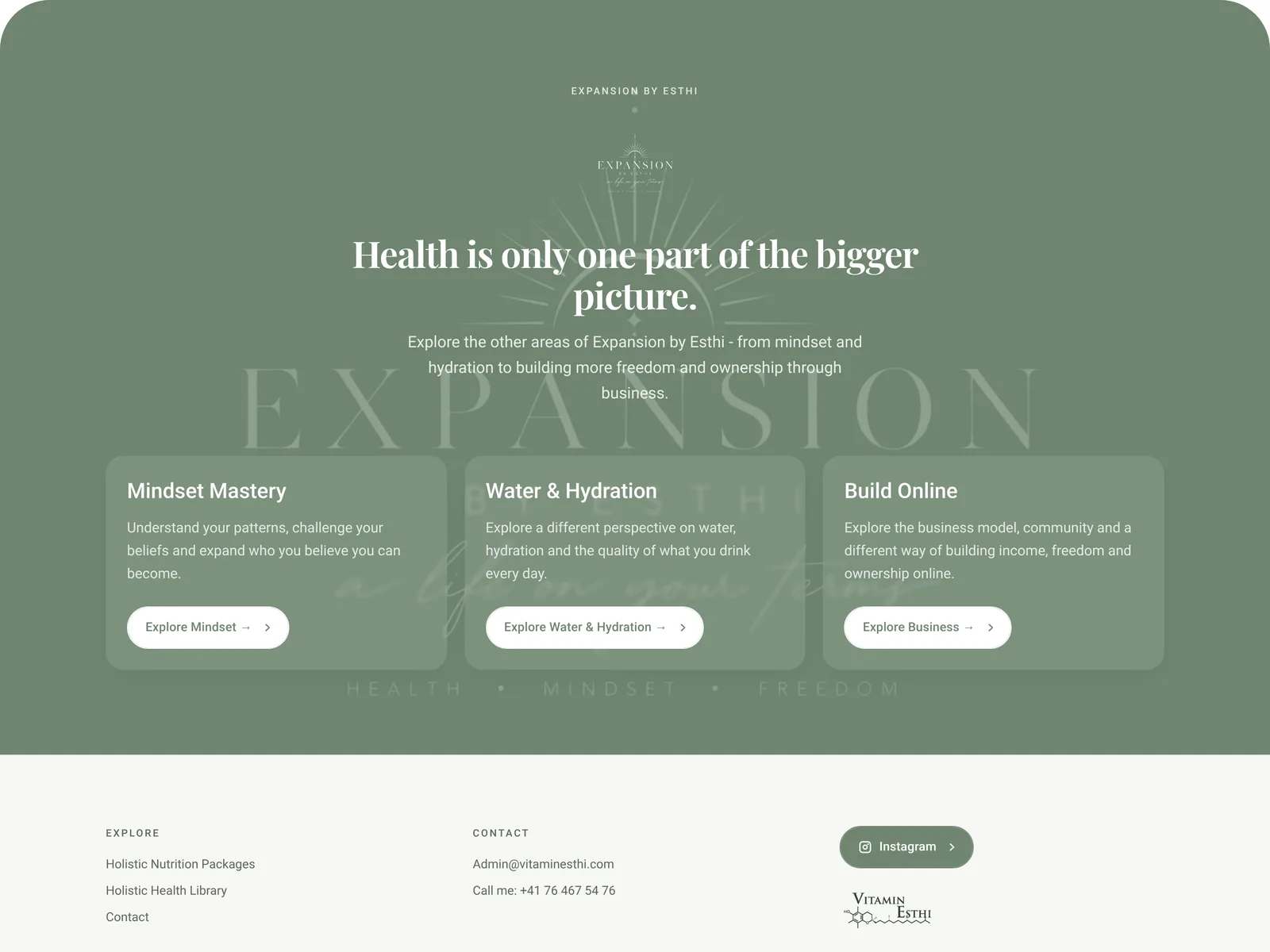 VitaminEsthi website: green Expansion by Esthi section on the bigger picture of health