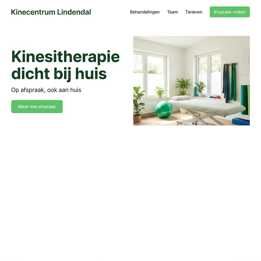 Voorbeeldontwerp: website voor Kinecentrum Lindendal (fictief), in wit met groen