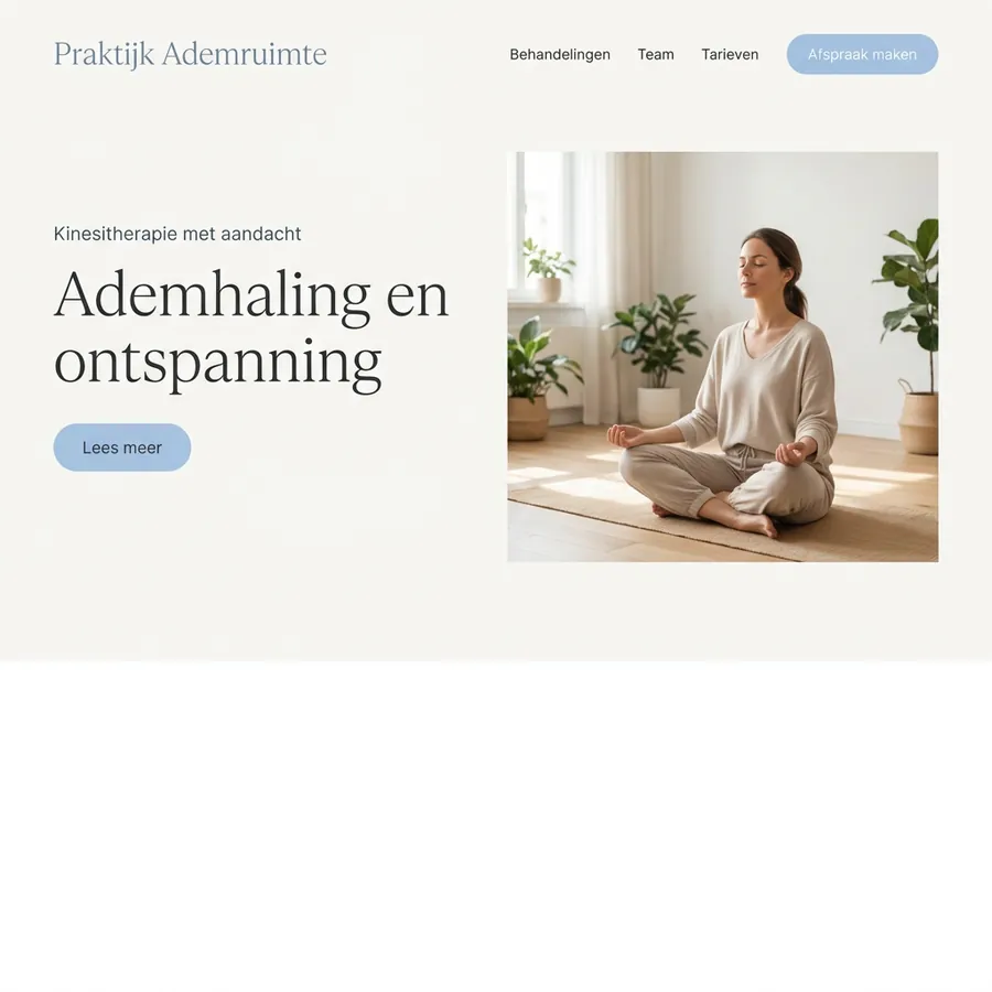 Voorbeeldontwerp: website voor Praktijk Ademruimte (fictief), in zachte grijstinten