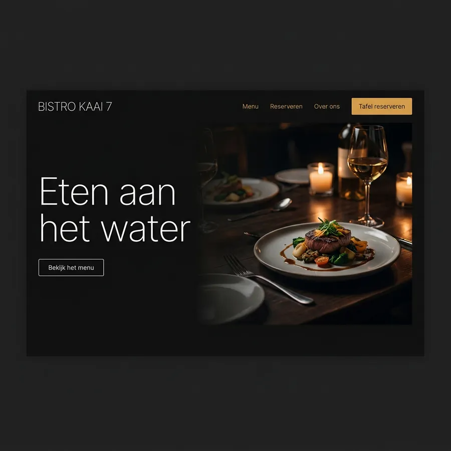 Voorbeeldontwerp: website voor Bistro Kaai 7 (fictief), in donker antraciet