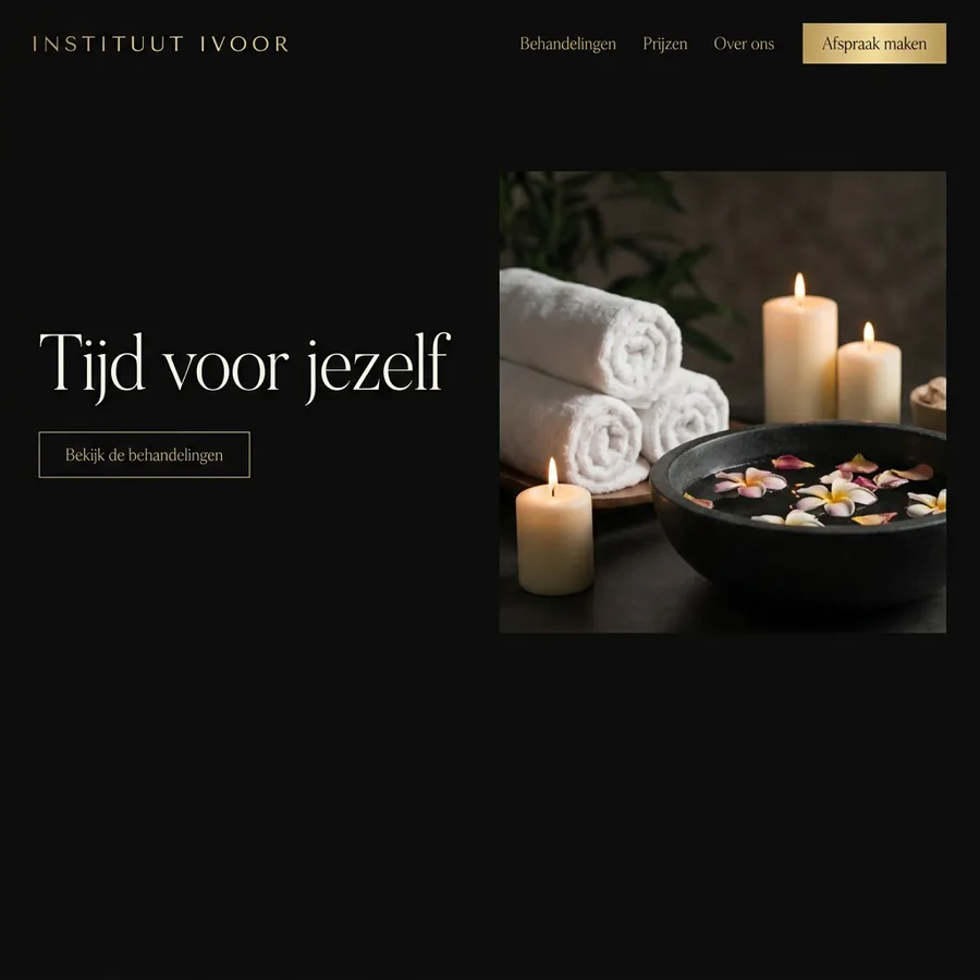 Voorbeeldontwerp: website voor Instituut Ivoor (fictief), in zwart met goud